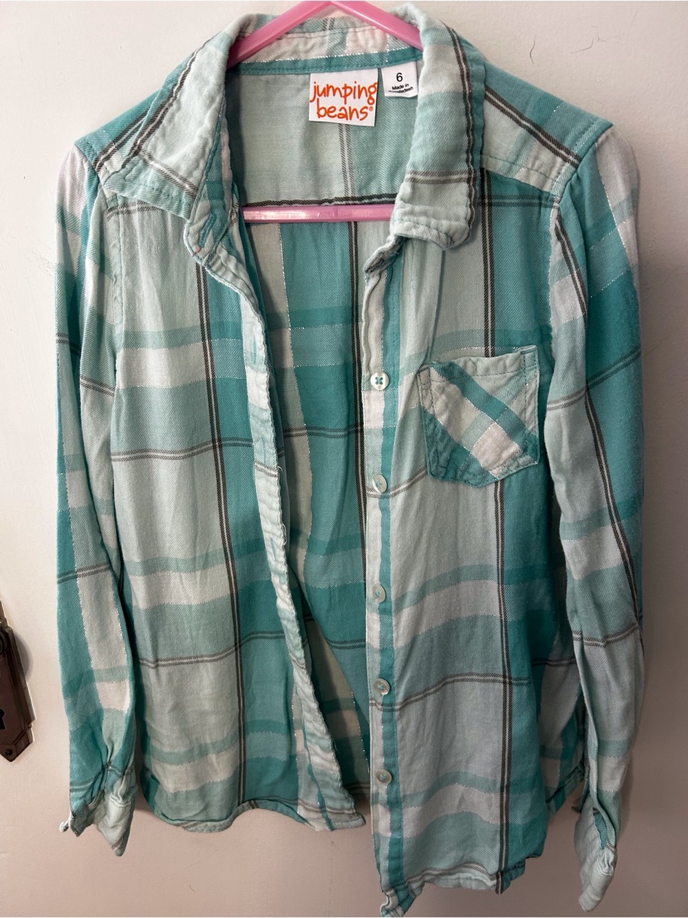 jumping beans Teal and White Plaid Button-Down Shirt